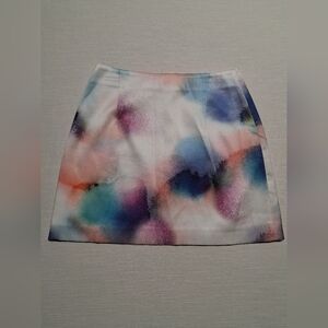 French Connection White Mini Skirt with Multicolor Watercolor Print